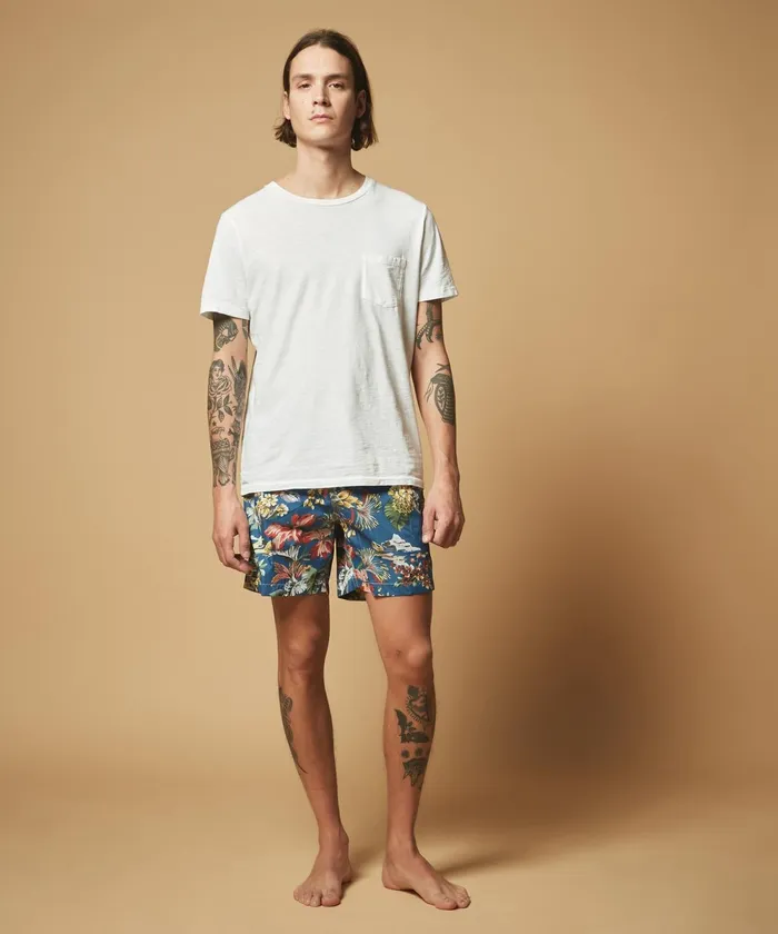Men Hartford Swimwear Blue Hawaii Print Swim Shorts