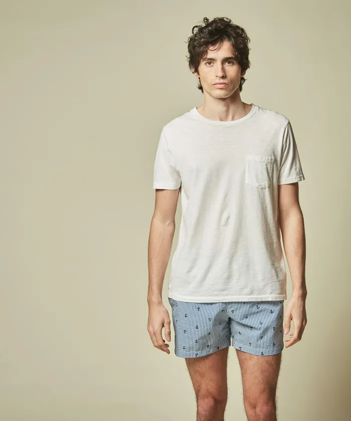 Men Hartford Swimwear Blue Seersucker Boxer Swim Shorts