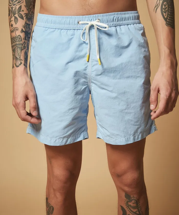 Men Hartford Swimwear Light Blue Solid Classic Swim Shorts