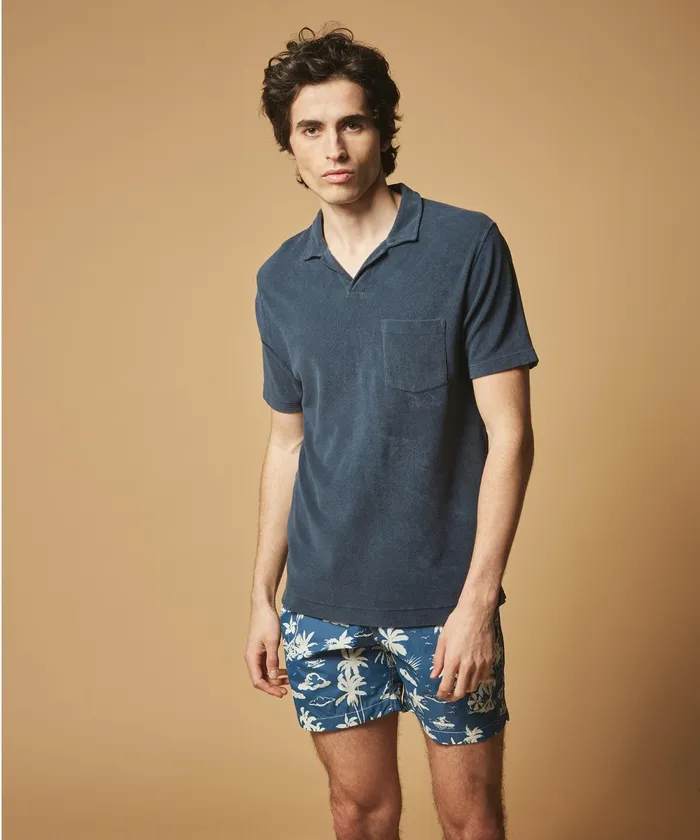 Men Hartford Swimwear Navy Surf Print Swim Shorts