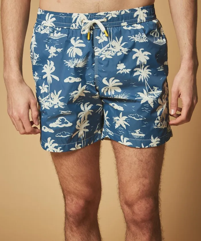 Men Hartford Swimwear Navy Surf Print Swim Shorts