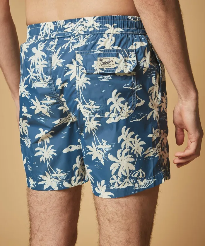 Men Hartford Swimwear Navy Surf Print Swim Shorts