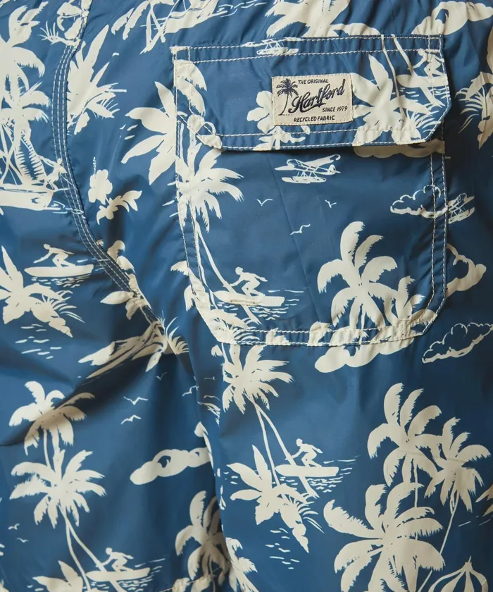 Men Hartford Swimwear Navy Surf Print Swim Shorts