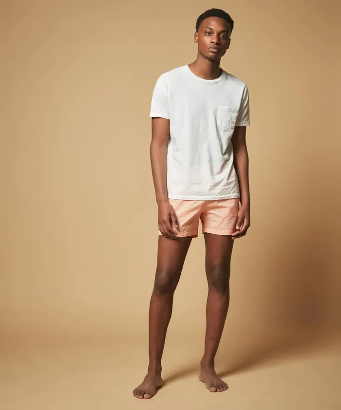 Men Hartford Swimwear Orange Seersucker Boxer Swim Shorts