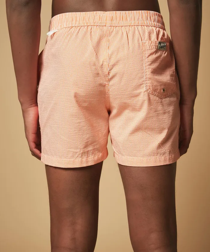 Men Hartford Swimwear Orange Seersucker Boxer Swim Shorts