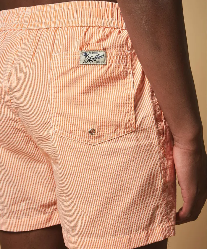 Men Hartford Swimwear Orange Seersucker Boxer Swim Shorts