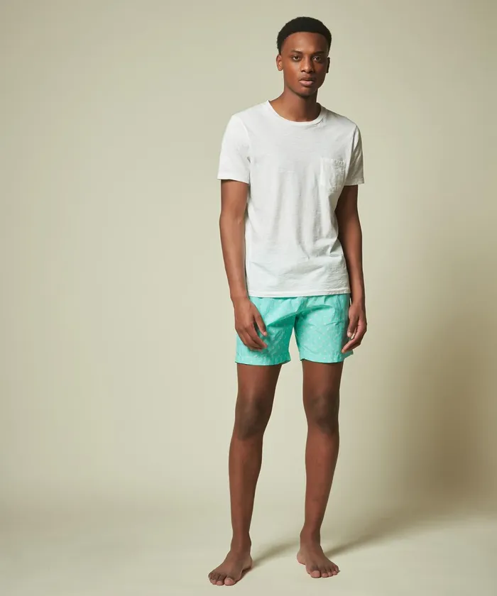Men Hartford Swimwear Palms Print Turquoise Swim Shorts