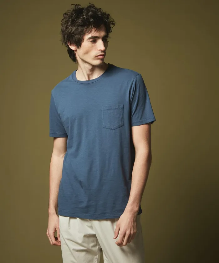 Men Hartford TShirts and Polos Blue Slub Cotton Pocket Tee