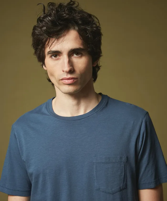 Men Hartford TShirts and Polos Blue Slub Cotton Pocket Tee