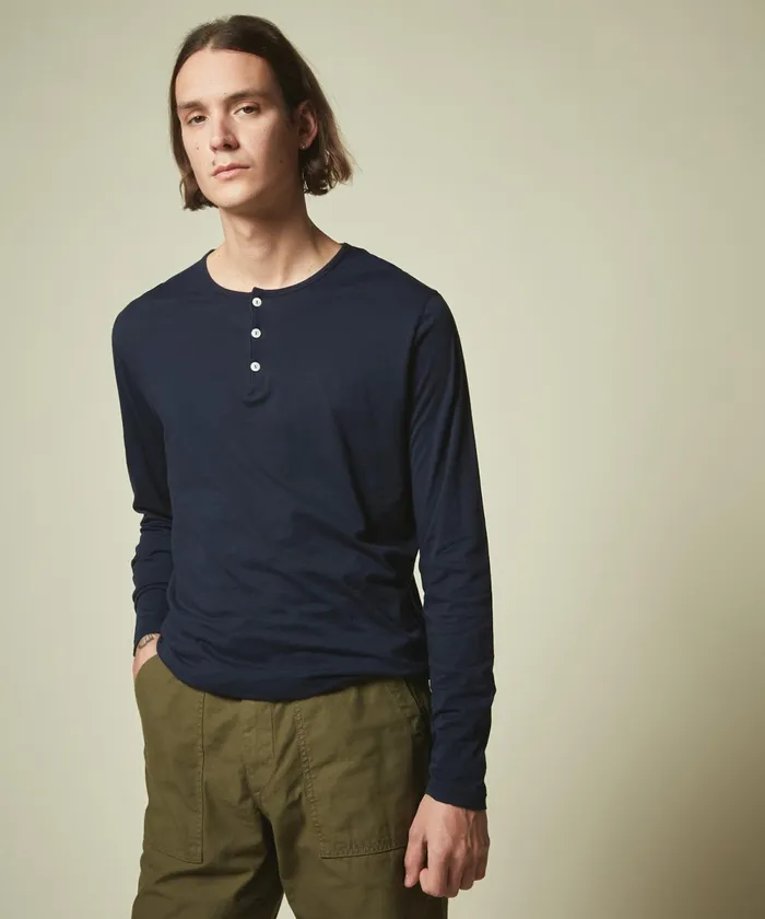Men Hartford TShirts and Polos Navy Light Jersey Henley TShirt