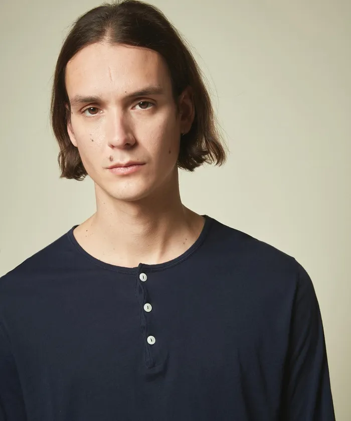 Men Hartford TShirts and Polos Navy Light Jersey Henley TShirt