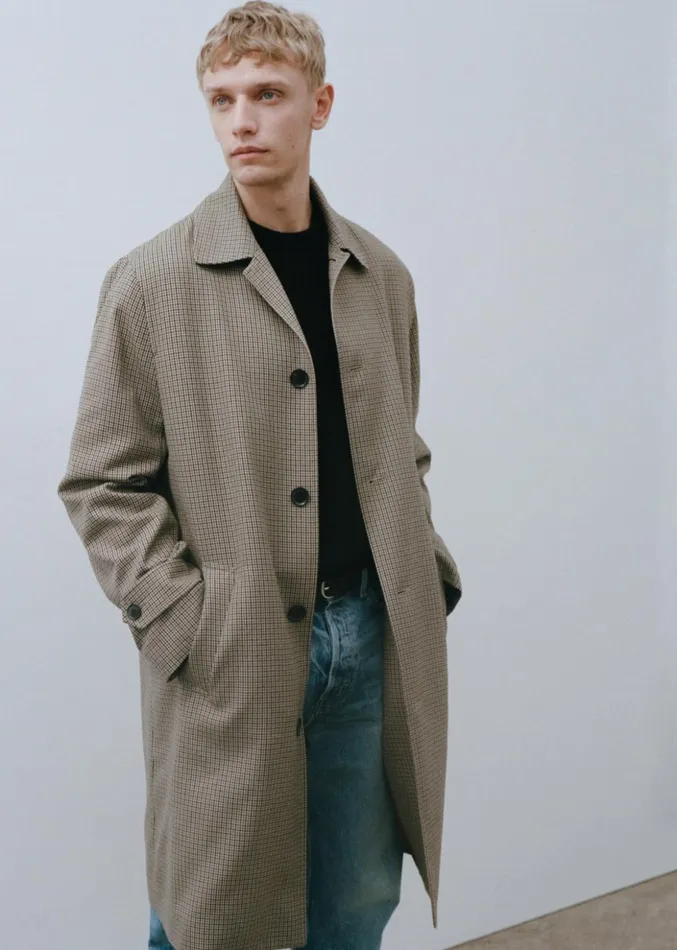 Men Jackets and Coats Nili Lotan HEDI DUSTER COAT Beigebrown Houndstooth