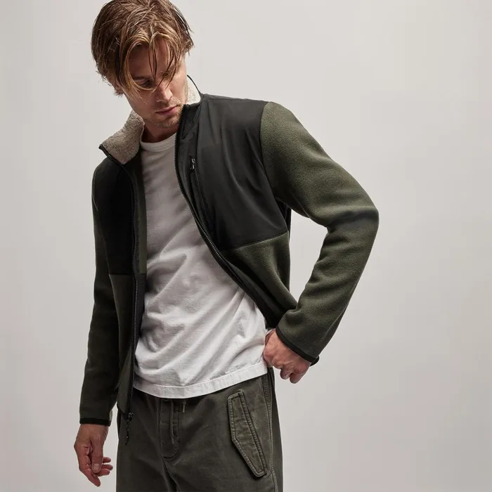 Men JacketsOuterwear James Perse Wool Jersey Mixed Media Jacket Dark Oliveblack