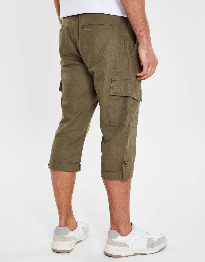 Men Khaki 34 Length Linen Blend Cargo Trousers Khaki Threadbare Trousers and Cargos Men Khaki 34 Length Linen Blend Cargo Trousers Khaki Threadbare Trousers and Cargos