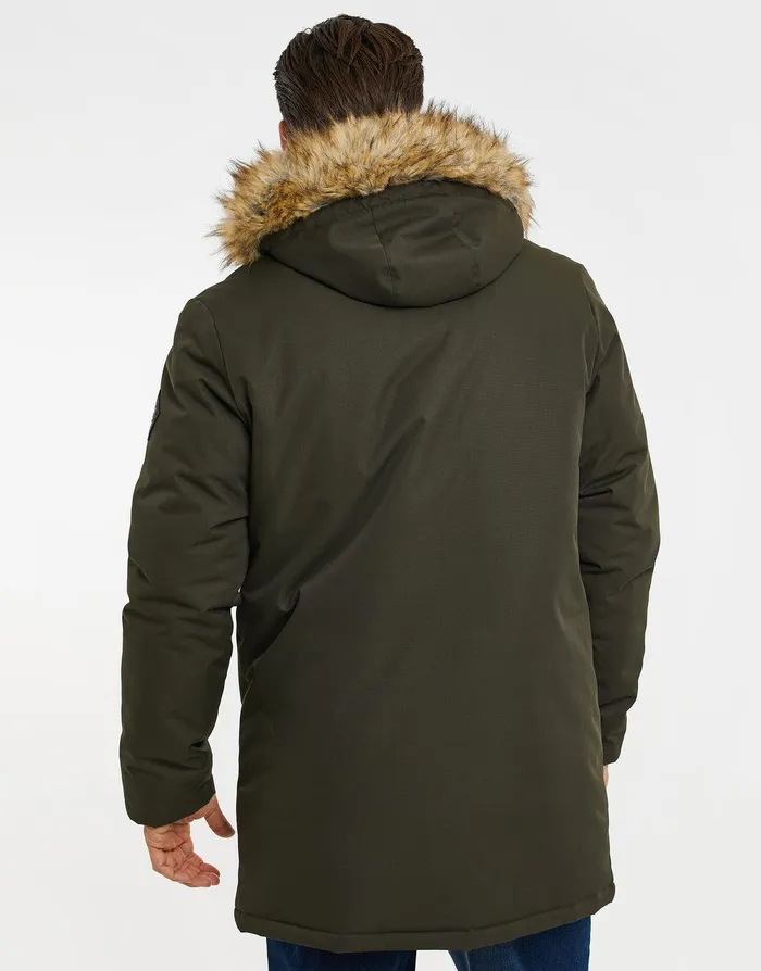 Men Khaki Borg Lined Parka Jacket Khaki Threadbare Jacket and Coats