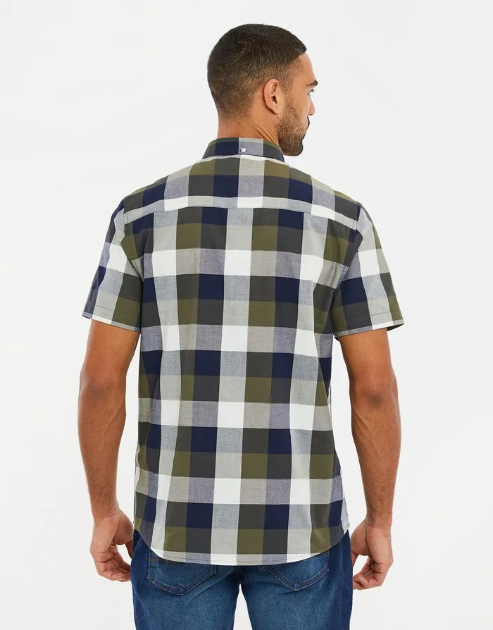 Men Khaki Check Short Sleeve Shirt Khaki Threadbare Shirts Men Khaki Check Short Sleeve Shirt Khaki Threadbare Shirts