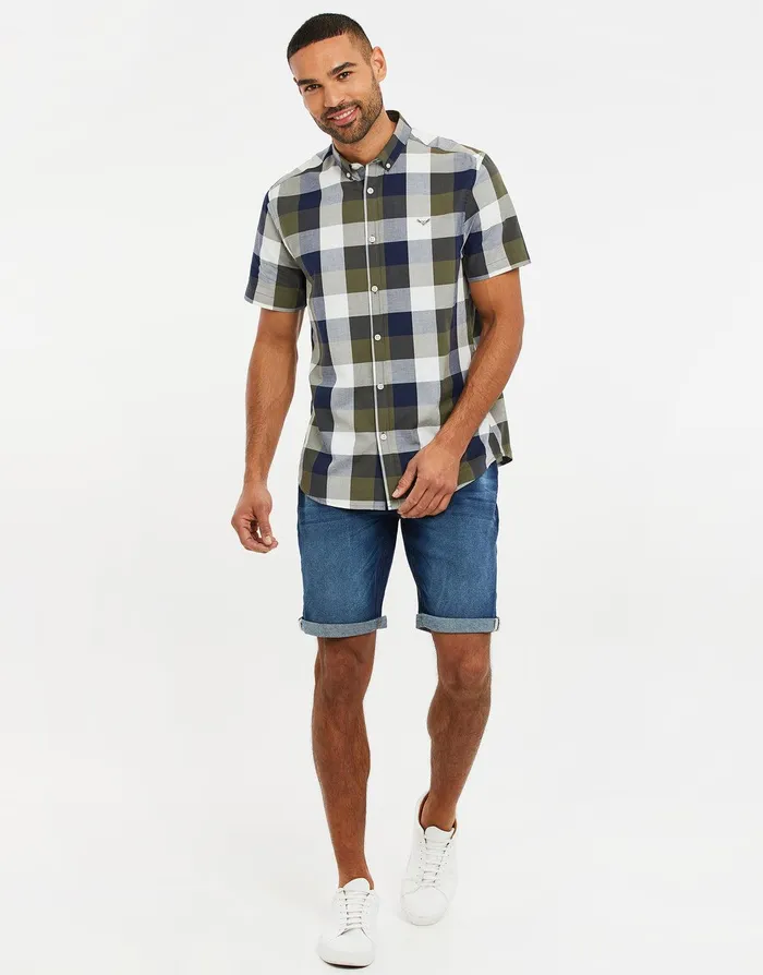 Men Khaki Check Short Sleeve Shirt Khaki Threadbare Shirts Men Khaki Check Short Sleeve Shirt Khaki Threadbare Shirts