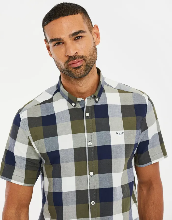 Men Khaki Check Short Sleeve Shirt Khaki Threadbare Shirts Men Khaki Check Short Sleeve Shirt Khaki Threadbare Shirts