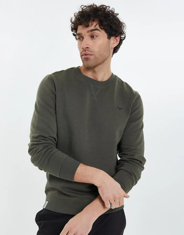 Men Khaki Crew Neck Sweatshirt Dark Khaki Threadbare Sweatshirts