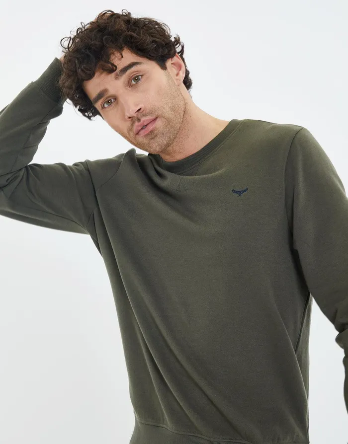Men Khaki Crew Neck Sweatshirt Dark Khaki Threadbare Sweatshirts Men Khaki Crew Neck Sweatshirt Dark Khaki Threadbare Sweatshirts