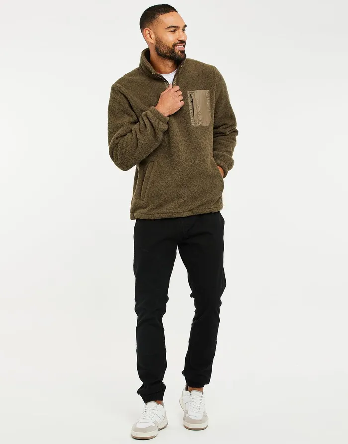 Men Khaki Faux Borg Quarter Zip Fleece Khaki Threadbare Sweatshirts Men Khaki Faux Borg Quarter Zip Fleece Khaki Threadbare Sweatshirts