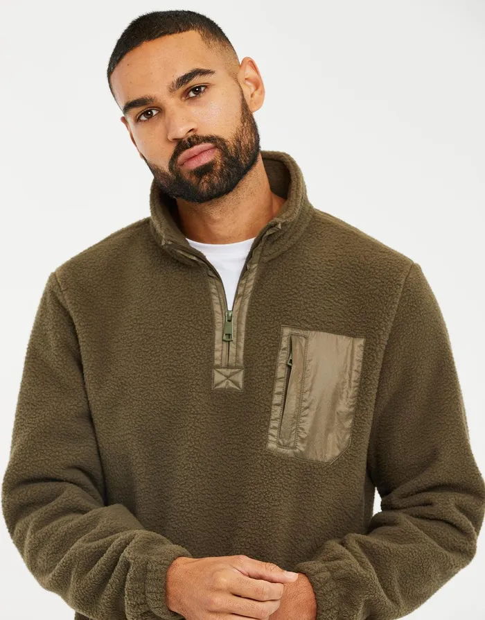 Men Khaki Faux Borg Quarter Zip Fleece Khaki Threadbare Sweatshirts Men Khaki Faux Borg Quarter Zip Fleece Khaki Threadbare Sweatshirts