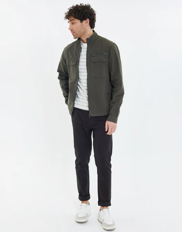 Men Khaki Funnel Neck Utility Shacket Khaki Threadbare Jacket and Coats Men Khaki Funnel Neck Utility Shacket Khaki Threadbare Jacket and Coats