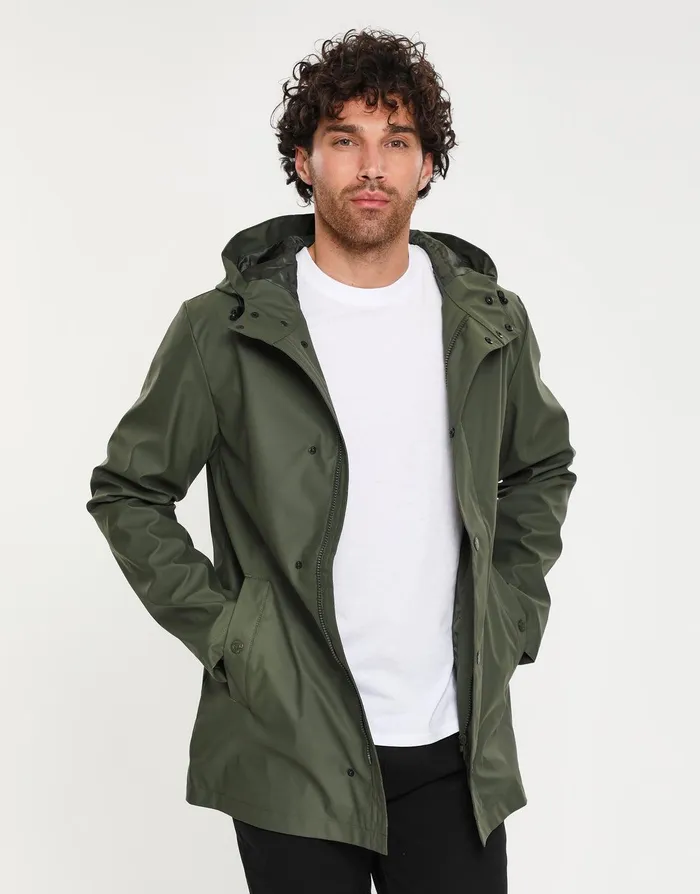 Men Khaki Hooded Showerproof Mac Khaki Threadbare Jacket and Coats