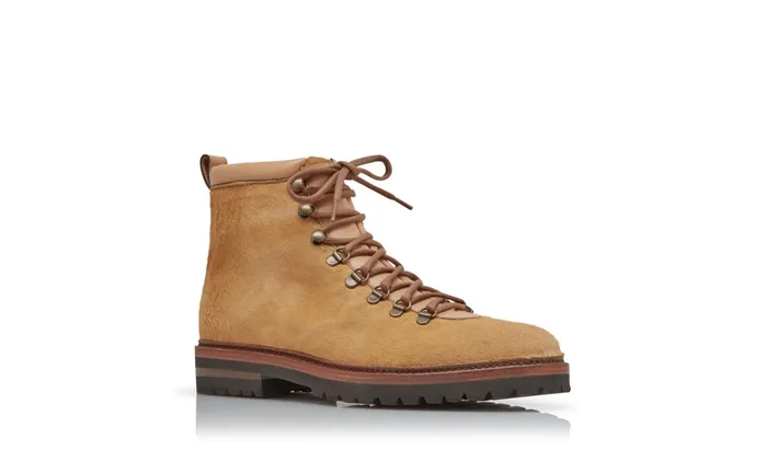Men LaceUps Manolo Blahnik CALAURIO Beige Calf Hair Lace Up Boots