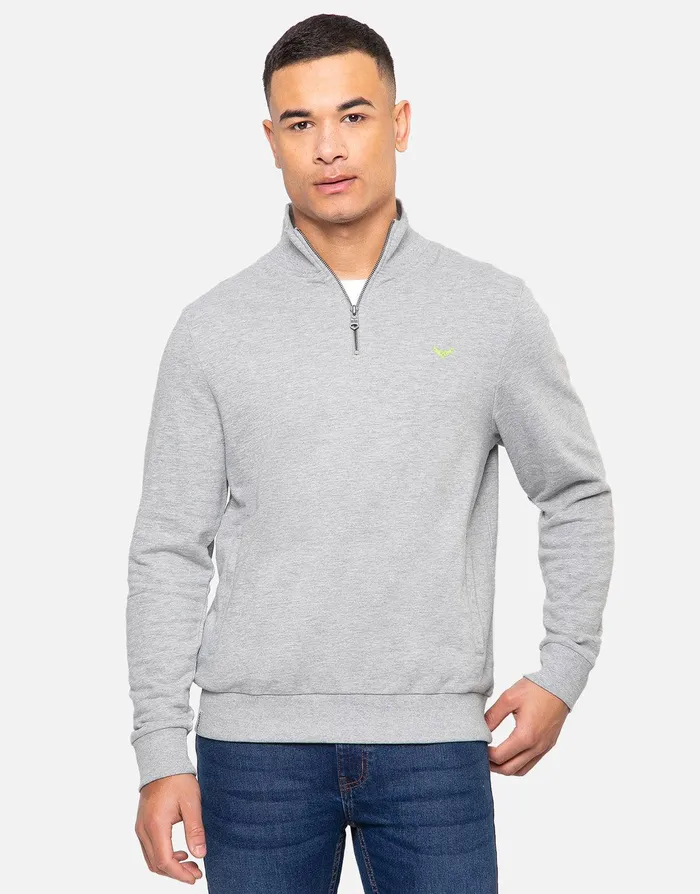 Men Light Grey Quarter Zip Knitted Sweatshirt Grey Marl Threadbare Sweatshirts Men Light Grey Quarter Zip Knitted Sweatshirt Grey Marl Threadbare Sweatshirts
