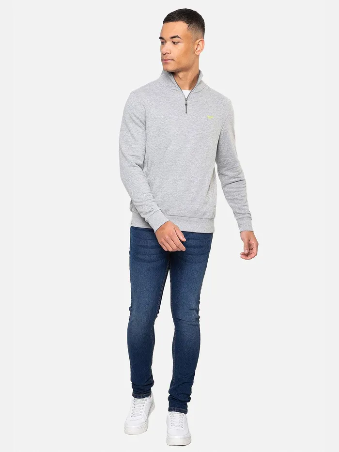 Men Light Grey Quarter Zip Knitted Sweatshirt Grey Marl Threadbare Sweatshirts Men Light Grey Quarter Zip Knitted Sweatshirt Grey Marl Threadbare Sweatshirts