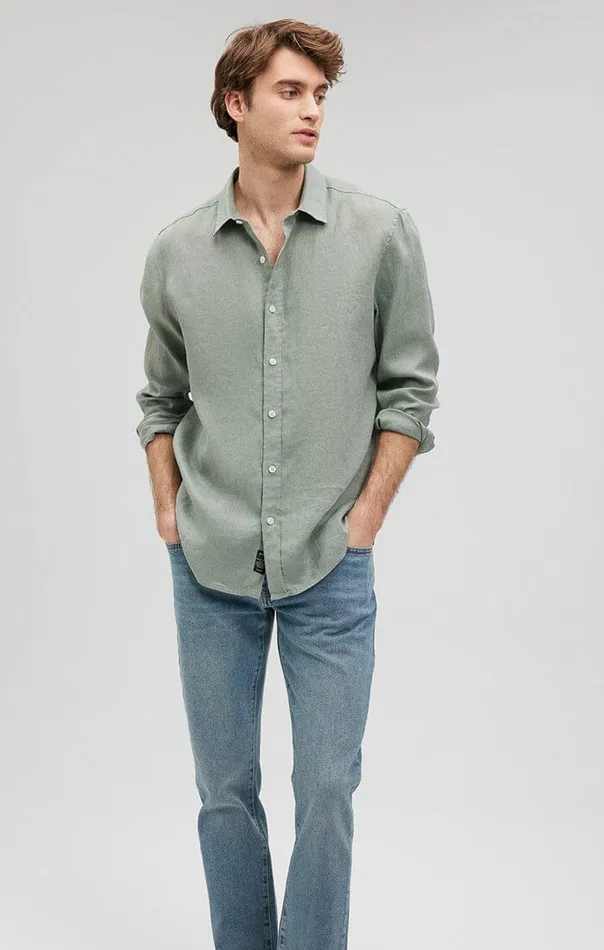 Men Linen ButtonUp Shirt In Chinois Green Mavi Jeans TShirts