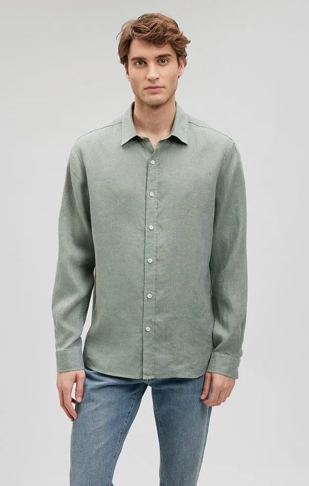 Men Linen ButtonUp Shirt In Chinois Green Mavi Jeans TShirts