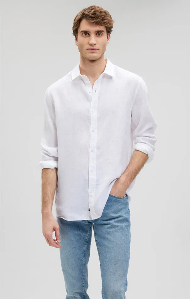 Men Linen ButtonUp Shirt In White Mavi Jeans TShirts