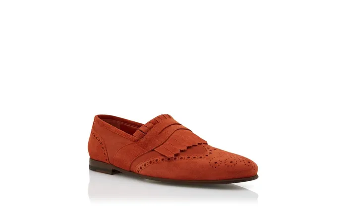 Men Loafers Manolo Blahnik AGASIO Orange Suede Kiltie Loafers
