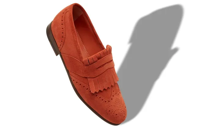 Men Loafers Manolo Blahnik AGASIO Orange Suede Kiltie Loafers Men Loafers Manolo Blahnik AGASIO Orange Suede Kiltie Loafers