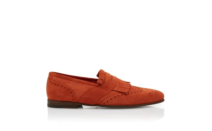 Men Loafers Manolo Blahnik AGASIO Orange Suede Kiltie Loafers Men Loafers Manolo Blahnik AGASIO Orange Suede Kiltie Loafers