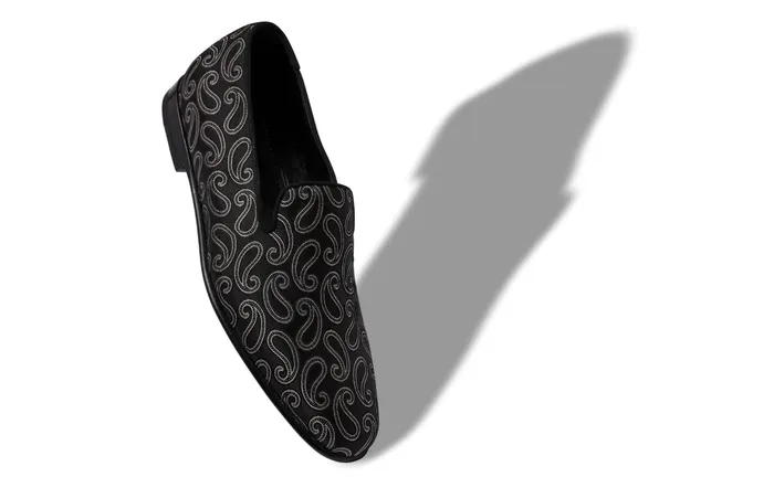 Men Loafers Manolo Blahnik MARIO Black Silk Jacquard Loafers Men Loafers Manolo Blahnik MARIO Black Silk Jacquard Loafers