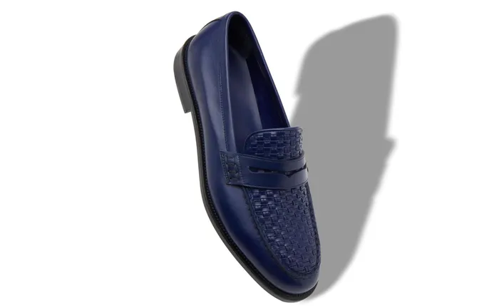 Men Loafers Manolo Blahnik PERRY Navy Blue Calf Leather Penny Loafers Men Loafers Manolo Blahnik PERRY Navy Blue Calf Leather Penny Loafers
