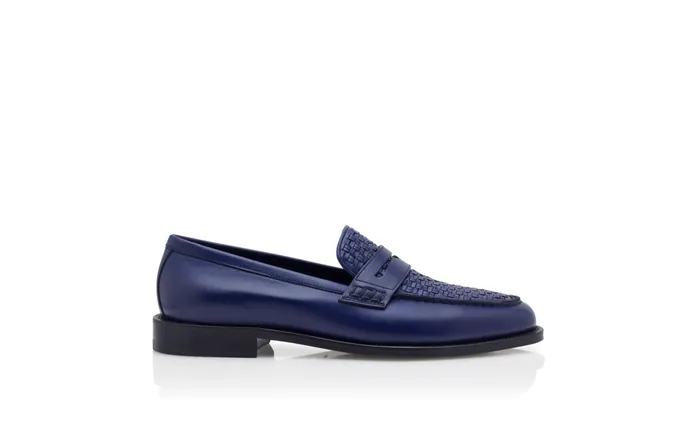Men Loafers Manolo Blahnik PERRY Navy Blue Calf Leather Penny Loafers Men Loafers Manolo Blahnik PERRY Navy Blue Calf Leather Penny Loafers