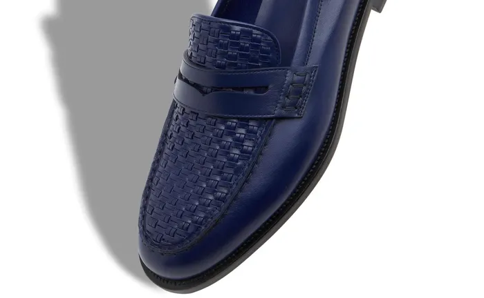 Men Loafers Manolo Blahnik PERRY Navy Blue Calf Leather Penny Loafers Men Loafers Manolo Blahnik PERRY Navy Blue Calf Leather Penny Loafers