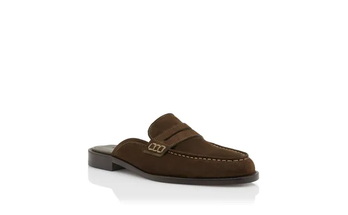 Men Loafers Manolo Blahnik PERRYMU Dark Khaki Suede Backless Penny Loafers