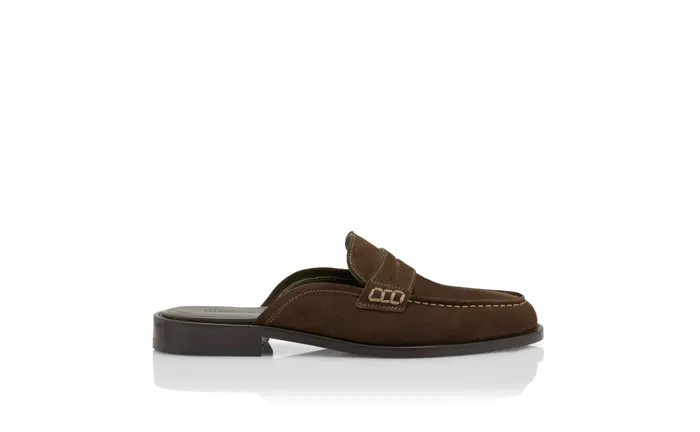 Men Loafers Manolo Blahnik PERRYMU Dark Khaki Suede Backless Penny Loafers Men Loafers Manolo Blahnik PERRYMU Dark Khaki Suede Backless Penny Loafers