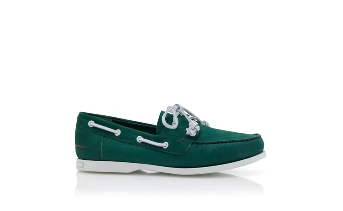 Men Loafers Manolo Blahnik SIDMOUTH Green Nubuck Boat Shoes