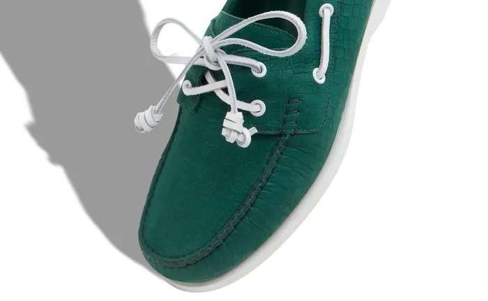 Men Loafers Manolo Blahnik SIDMOUTH Green Nubuck Boat Shoes