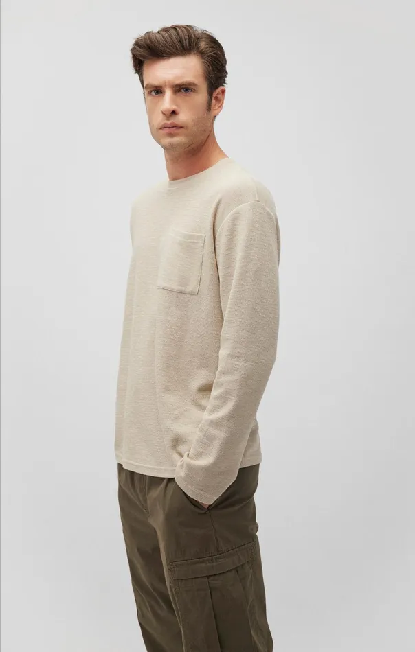 Men Long Sleeve Pocket TShirt In Pelican Mavi Jeans TShirts