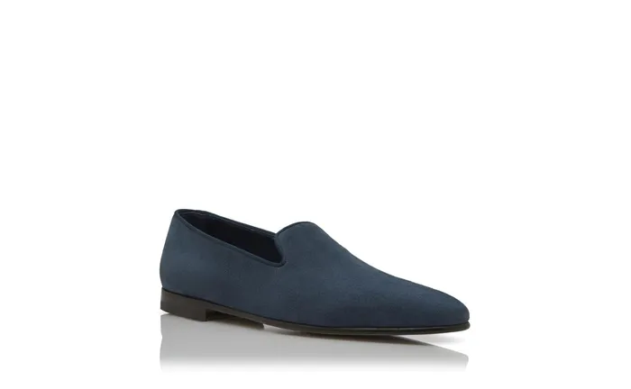 Men Mario Manolo Blahnik MARIO Dark Blue Suede Loafers