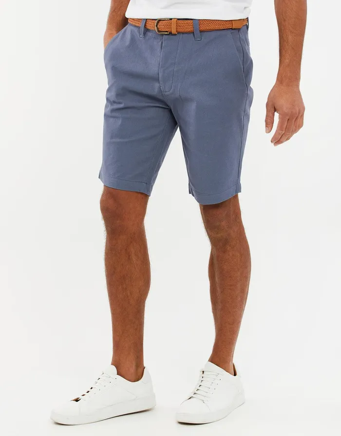 Men Misty Blue Belted Chino Shorts Misty Blue Threadbare Shorts