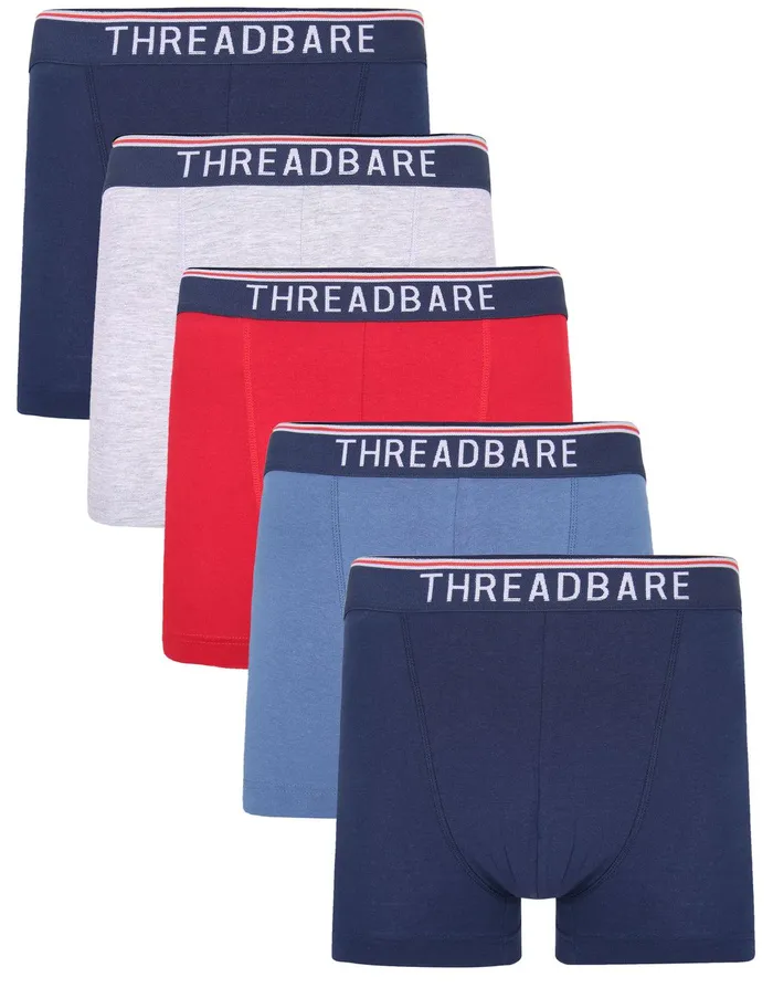 Men Multi Boxer Shorts 5 Pack Colour Mix Threadbare Underwear