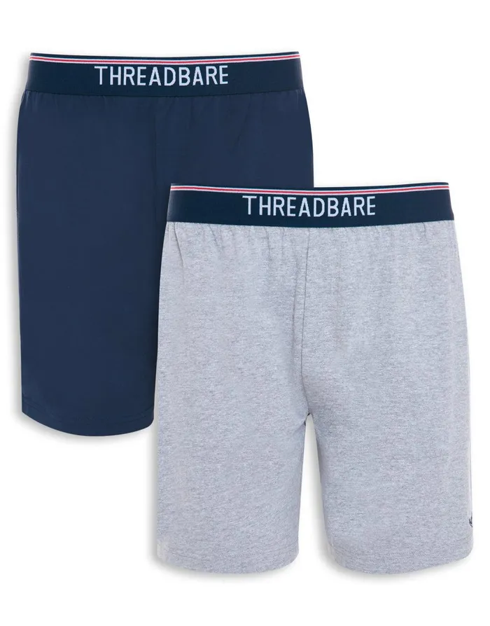 Men Navy and Grey Marl Logo Pyjama Shorts 2 Pack Navy and Grey Marl Threadbare Pyjamas Men Navy and Grey Marl Logo Pyjama Shorts 2 Pack Navy and Grey Marl Threadbare Pyjamas